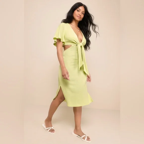 Lulus | Linen Cutout Dress | Size M - Picture 4 of 13